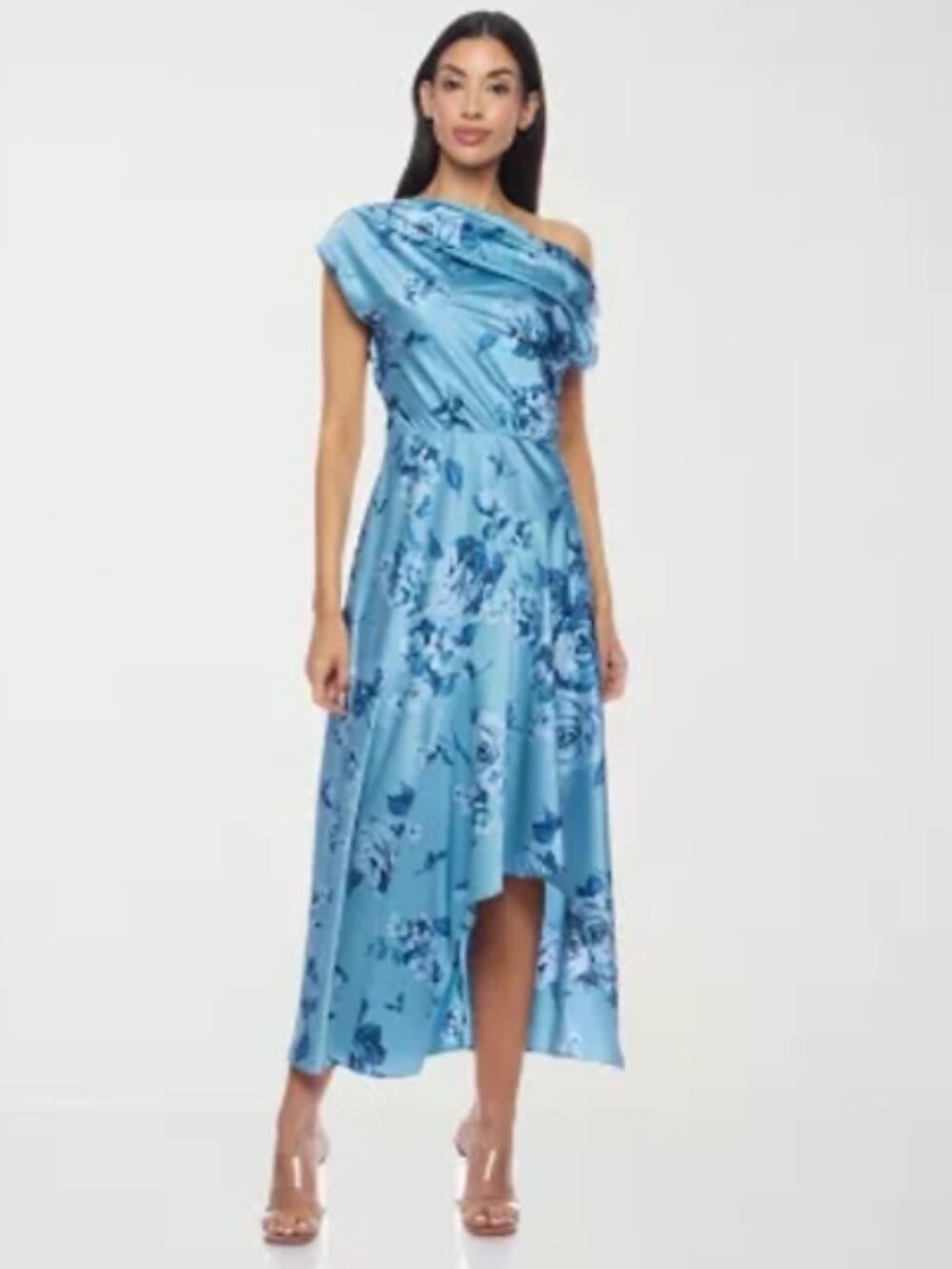 Premier Amour Blue Floral One Shoulder Midi Dress Size 18